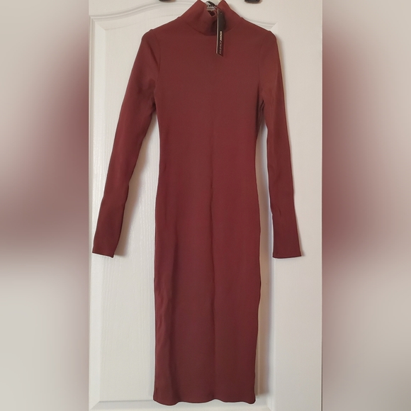 Bodycon Midi Dress Longsleeve Brown - Picture 5 of 8